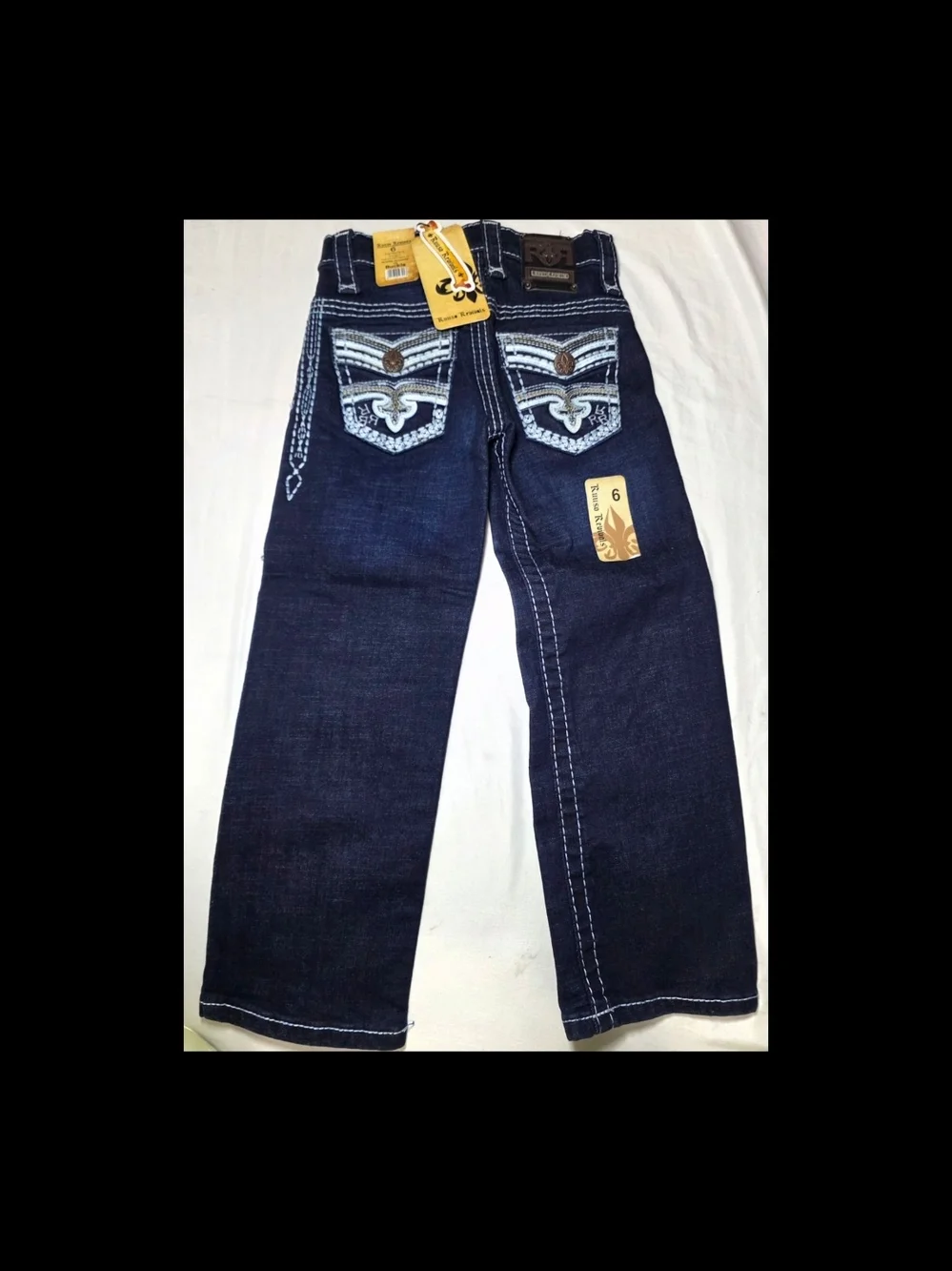 Kids Dark Blue Embroidered Pocket Jeans - Size 6